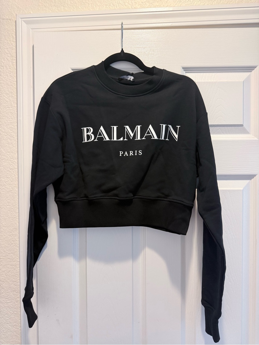 Balmain Black Logo Cropped Sweatshirt